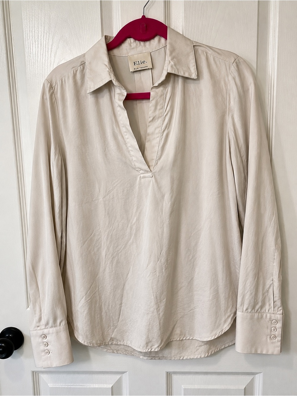 Elie Tahari 100% Tencel Ivory Popover Blouse Size Small